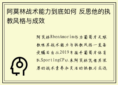 阿莫林战术能力到底如何 反思他的执教风格与成效